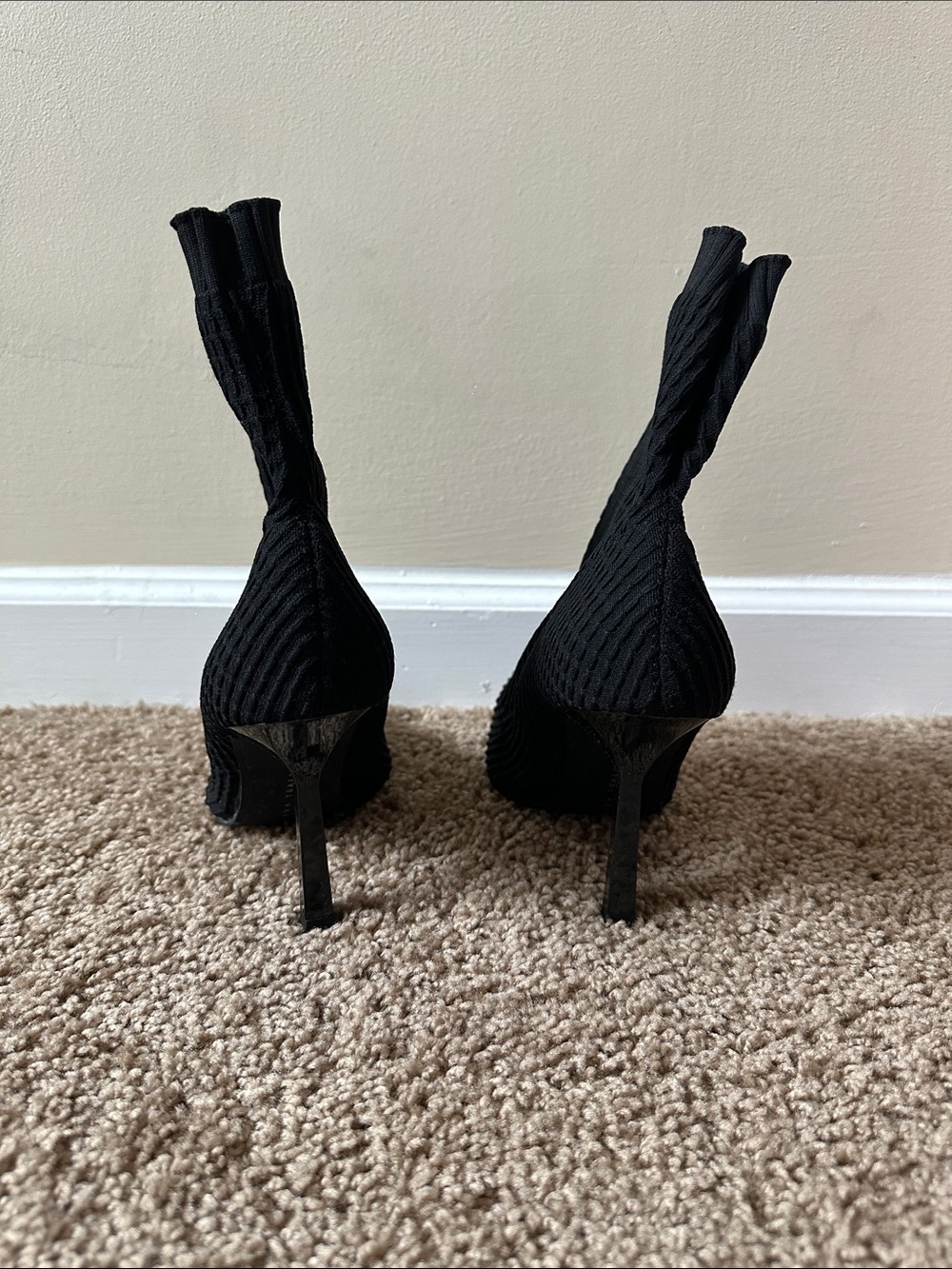 Black Ribbed Knit Booties - Picture 3 of 3